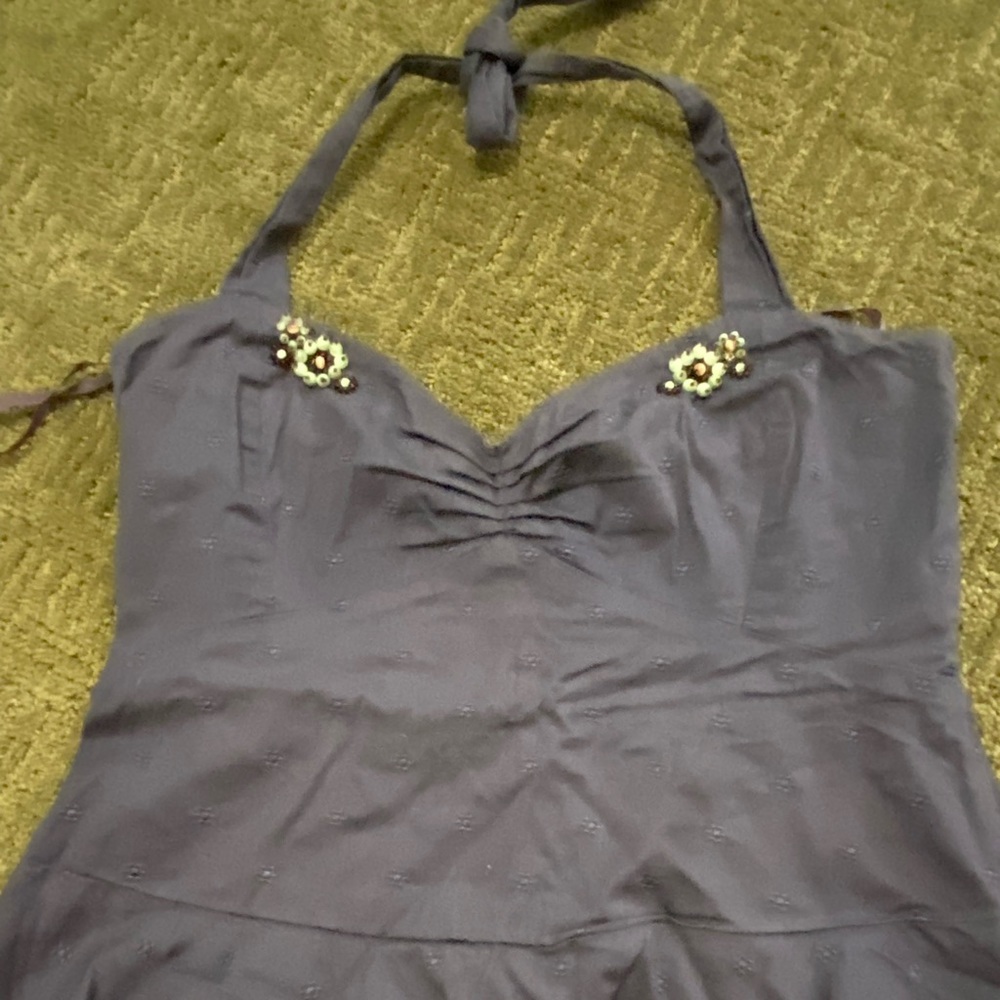 Odille Anthropologie halter beaded blouse size 6 navy blue